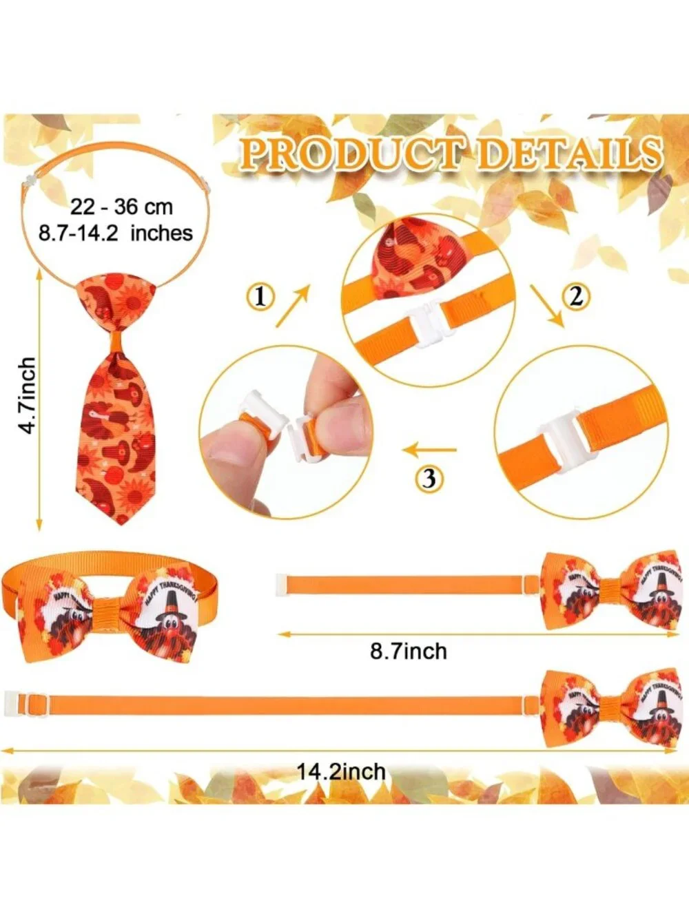 150 Pcs Adjustable Fall Dog Bow Ties & Neckties with Maple Leaves Design